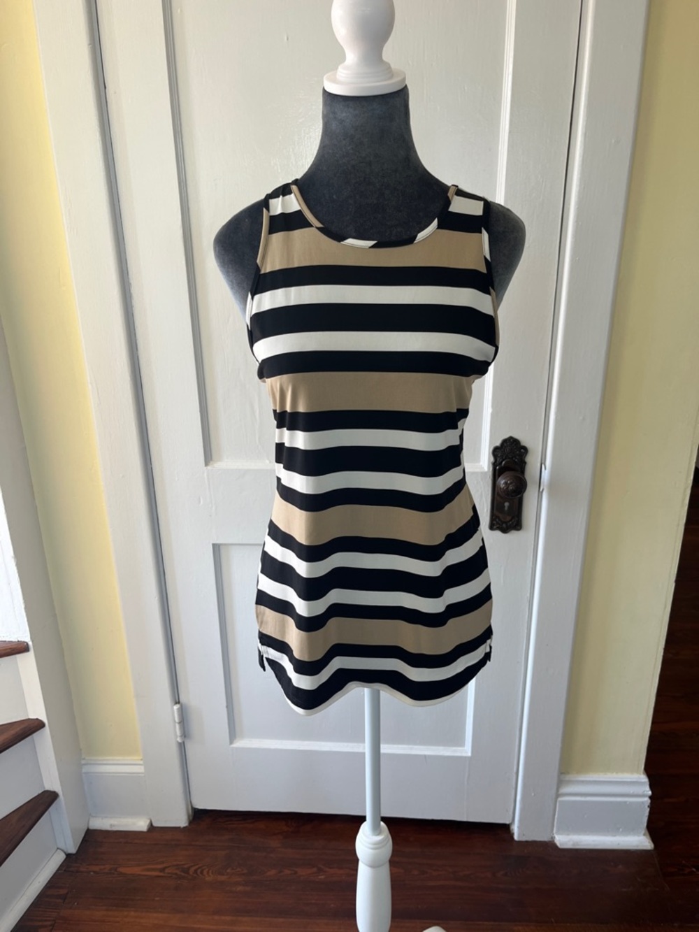 Banana Republic Black, White & Tan Striped Tank Top